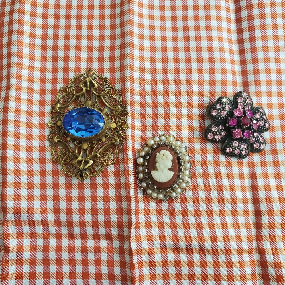 3 antique pins / brooches *backs broken see photo*